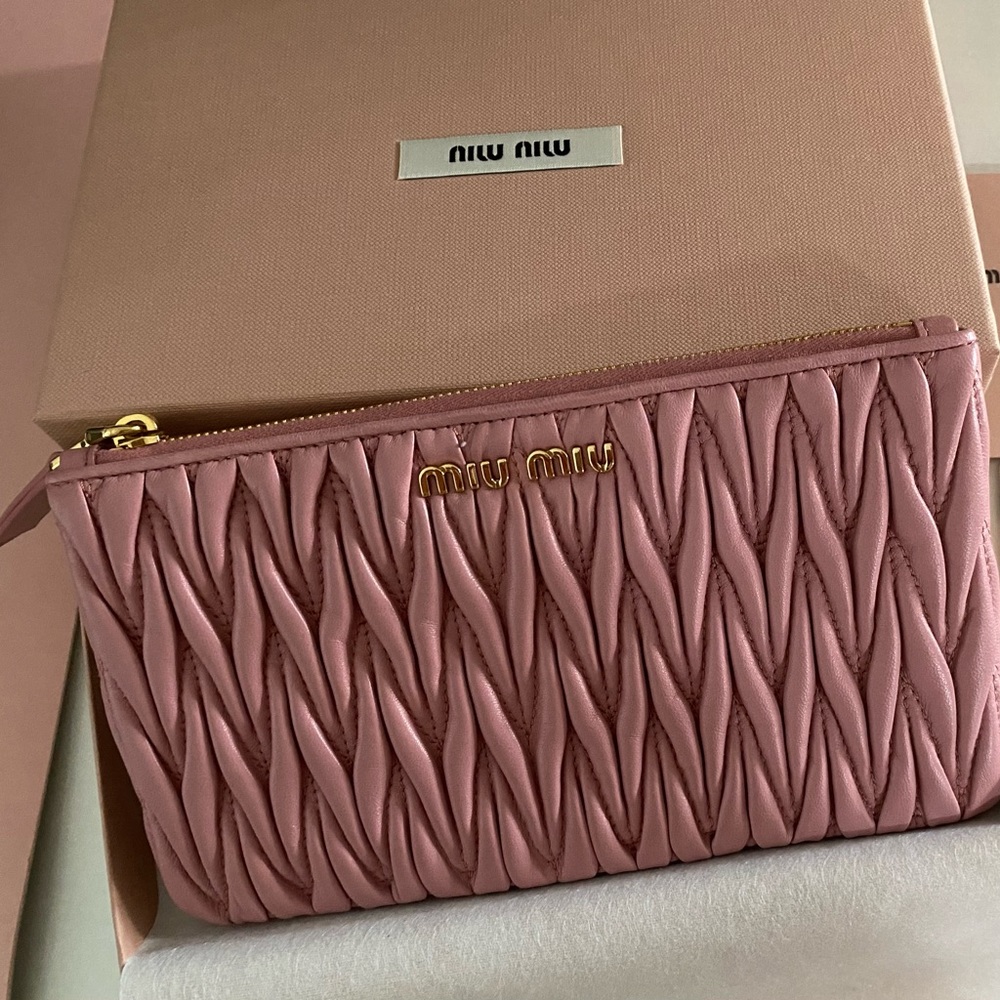 Miu Miu pink matelasse pouch
